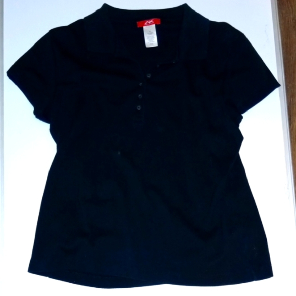 Anne Klein Sport Black Fitted Buttoned Polo T-Shirt Woman's XL Vintage
